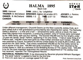 1991 Horse Star Kentucky Derby #21 Halma Back